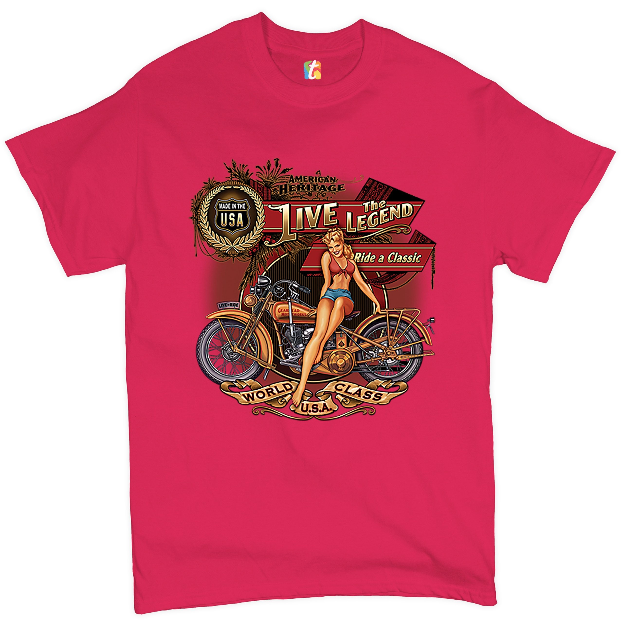 Live the Legend T-shirt Biker Retro Motorcycle Pin-up Girl Route 