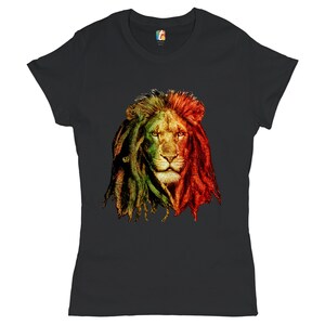 Löwe mit Dreadlocks T-Shirt Rastafari, Jah, Jamaika, Marihuana, 420, Reggae, Cannabis, Dreadlocks, Geschenk für Unkraut Liebhaber Damen T-Shirt