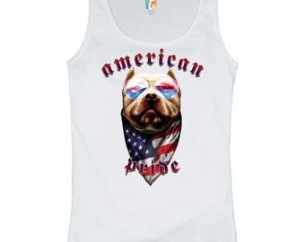 American Pride Pit Bull Women's Tank Top American Flag Bandana, Patriotic Gift, Dog Lover, Pitbull Terrier Owner, 4th of July, 1776