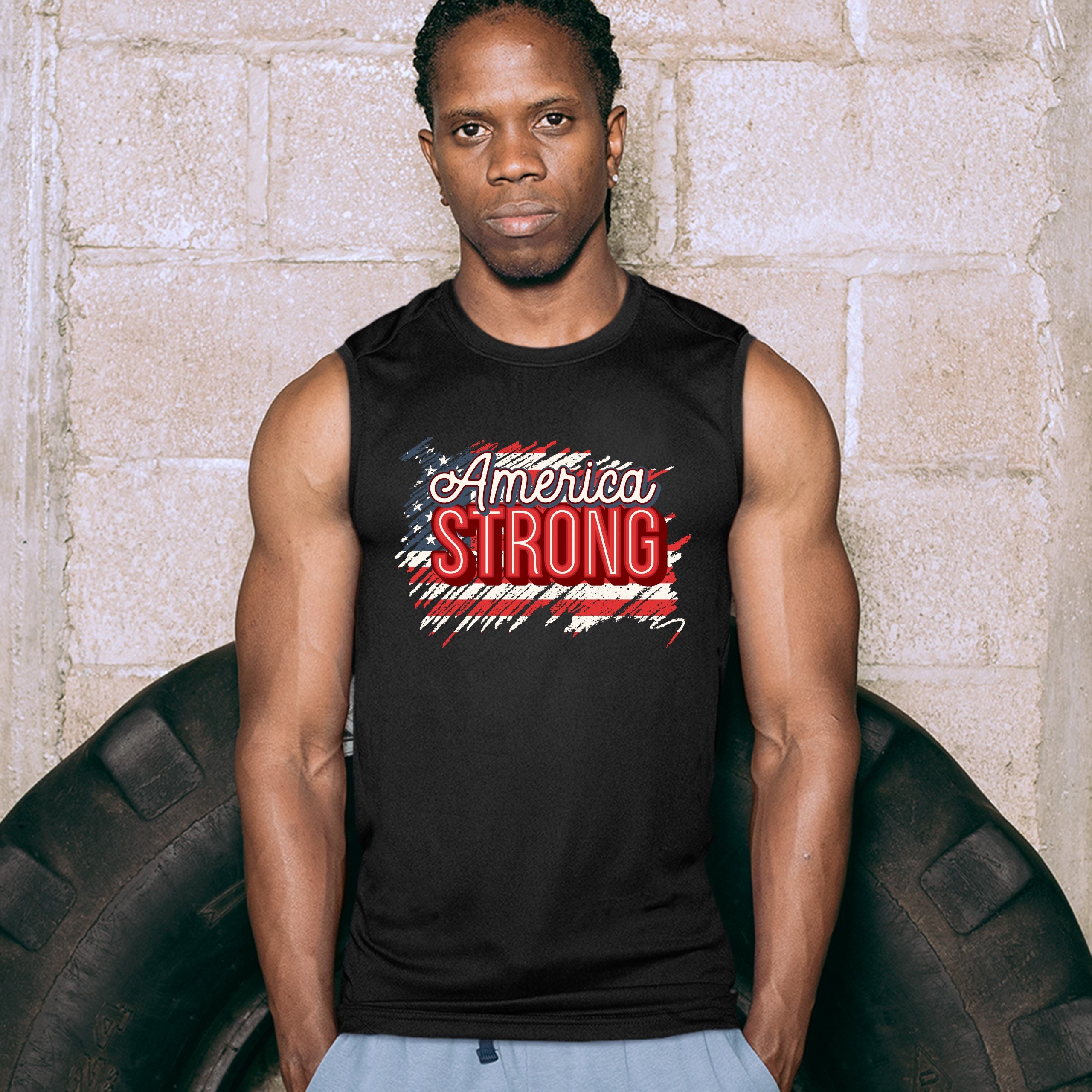 America Strong Muscle Shirt Distressed American Flag 4th of | Etsy