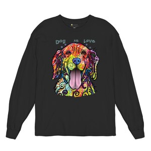 Dean Russo Hond is Liefde Labrador Retriever Happy Pet Lange Mouw T-shirt Kleurrijke Neon Patroon Puppy Genieten van het Leven Beste Hond Moeder Vriend
