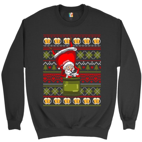 Santa Claus Keg Stand Sweatshirt Christmas Ugly Sweater Beer