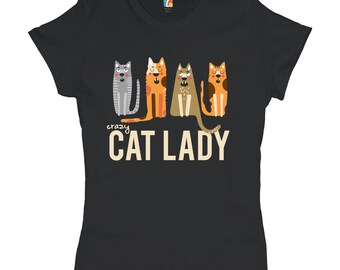 Crazy Cat Lady camiseta día de la madre gato amante gatito gatito gatito camiseta de las mujeres