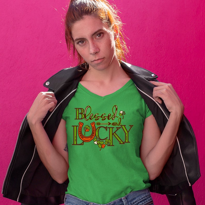 Shamrock Patties Day Tee Blessed and Lucky Women/'s V-Neck T-shirt St Patrick/'s Day Gift for St Malarkey Irish Shenanigans Clover