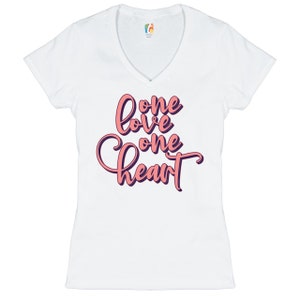 One Love One Heart Women&#39;s V-Neck T-shirt Valentine&#39;s Day Relationship Tee
