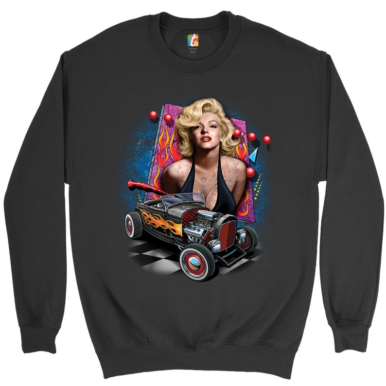 Marilyn Monroe Hot Rod Sweatshirt Vintage Route 66 Drag Racing Crewneck