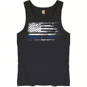 Distressed Thin Blue Line American Flag Tank Top Patriotic, Police Officer, Law Enforcement, First Responders, Back the Blue,  Men's Top