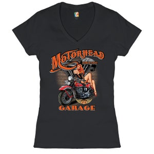 Motorhead T-Shirt biker pinup Womens Ladies V-Neck