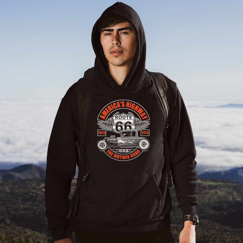 America/'s Highway Sweatshirt Route 66 The Mother Road Hot Rod Hoodie