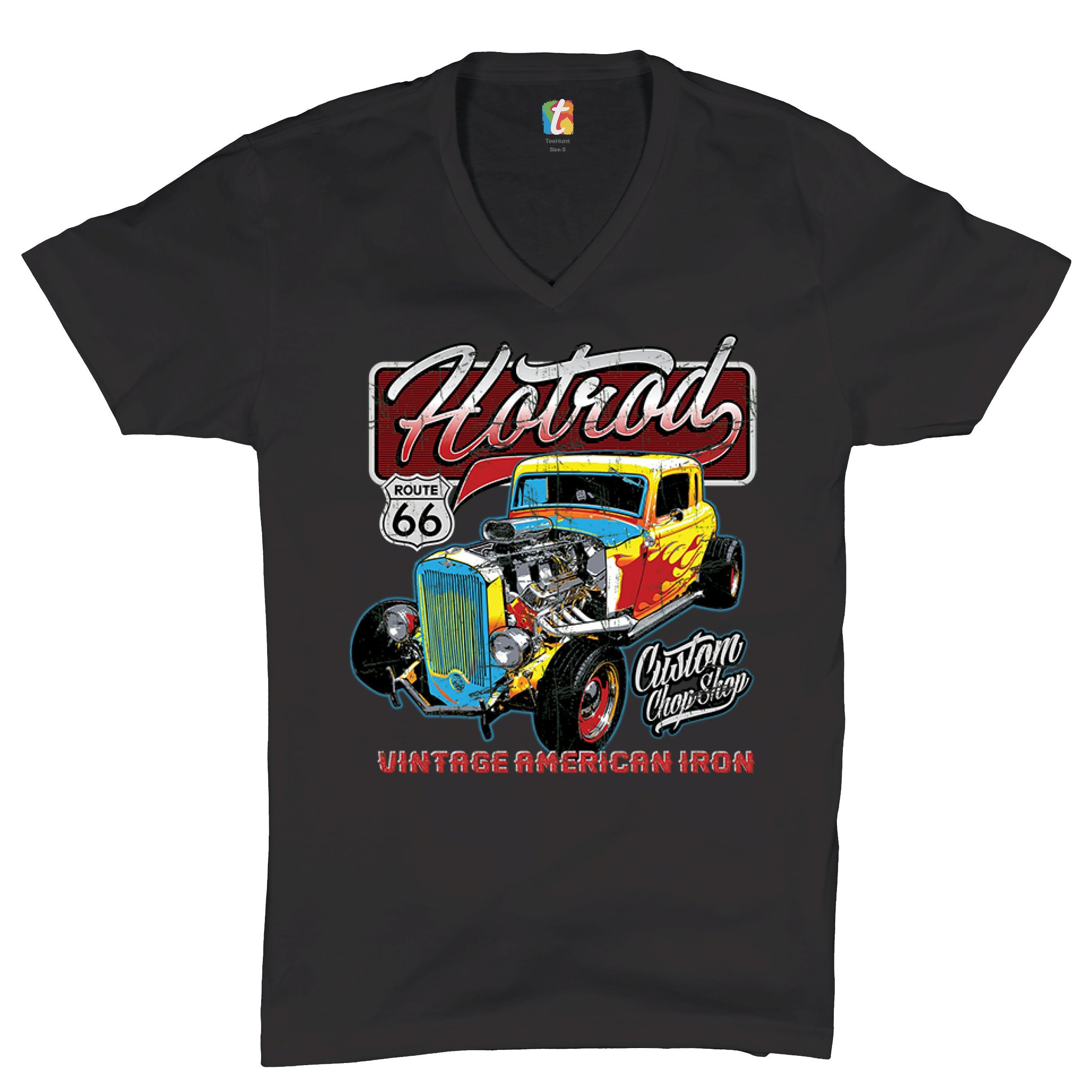 V-neck T-shirt Hot Rod Route 66 Retro 