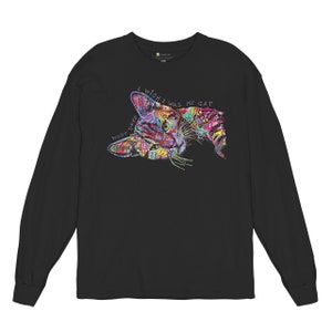 Dean Russo Most Days I Wish I Was My Cat Cute Kitten Meow Long Sleeve T-shirt Colorful Neon Mosaic Pattern Design Git Idea for Cat Lady