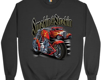 Smokin & Strokin Sweatshirt Chopper, Biker, Hot Rod, Live to Ride, Retro, Vintage, Motorrad, Route 66, Geschenk für Mechaniker Crewneck