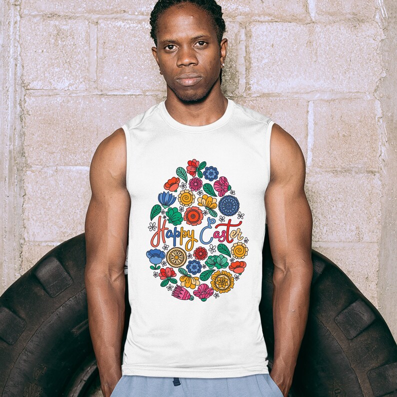 Floral Easter Egg Muscle Shirt Happy Easter Egg Hunt Easter Gift Easter Party Positive Men/'s Holiday Jesus Christ is Alive Funny