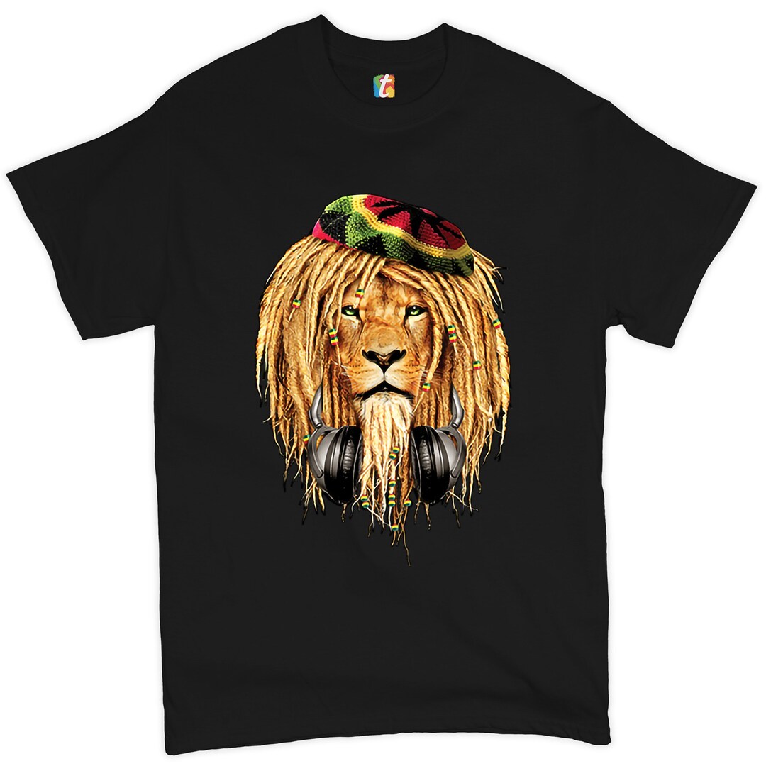 Maglietta Uomo Rasta Lion Jah Reggae Marijuana 420 - Tee Hunt, Cotone, Girocollo