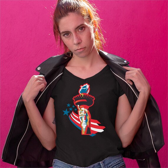 Statue of Liberty Women/'s V-Neck T-shirt 4th of July Stars and Stripes Independence Day Freedom Lady Liberty NYC Manhattan Tee