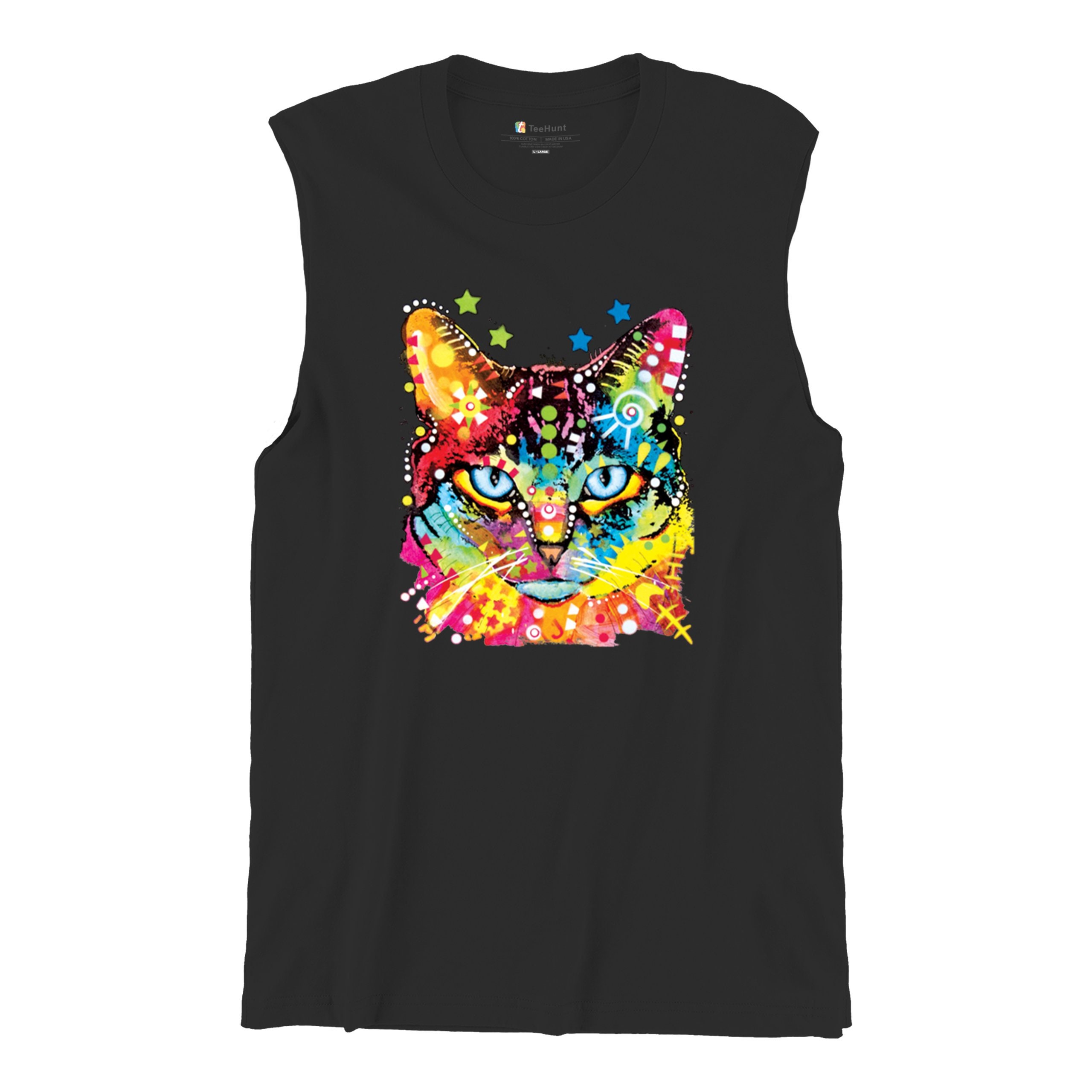 Dean Russo Blue Eyes Cat Neon Colorful Cute Kitten Pet Muscle Shirt Meow Purr Kitty Funny Cat Lady Gift Idea Adopt Best Fur Friend Men's