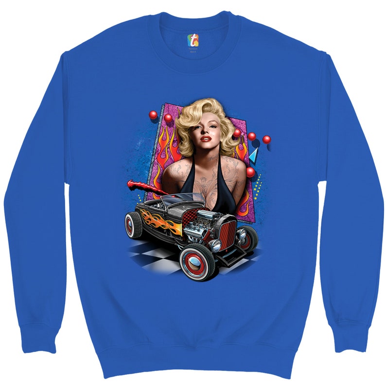 Marilyn Monroe Hot Rod Sweatshirt Vintage Route 66 Drag Racing Crewneck