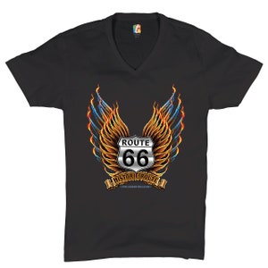 Historic Route 66 V-Neck T-shirt The Legend Rolls On, The Mother Road, American Pride, Car Enthusiast, Gift for Mechanic, Automotive Tee