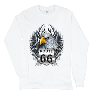 Bald Eagle Route 66 Road Sign Long Sleeve T-shirt Live to Ride Born to Be Wild
