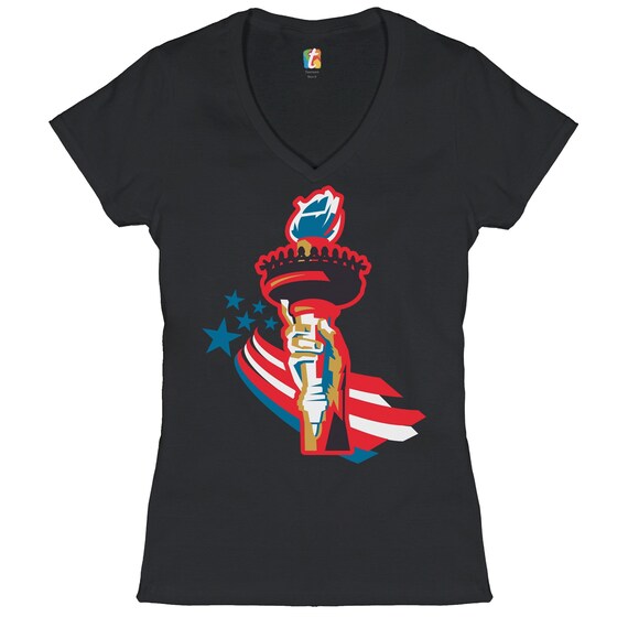 Statue of Liberty Women/'s V-Neck T-shirt 4th of July Stars and Stripes Independence Day Freedom Lady Liberty NYC Manhattan Tee