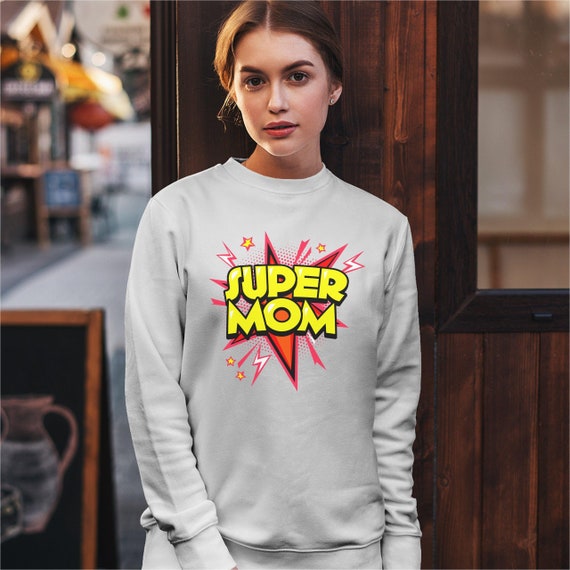 Super Mom Funny Crew Neck Sweatshirt Superhero Parody Mothers Day Super Mom Funny Crew Neck Sweatshirt Superhero Parody Mothers Day