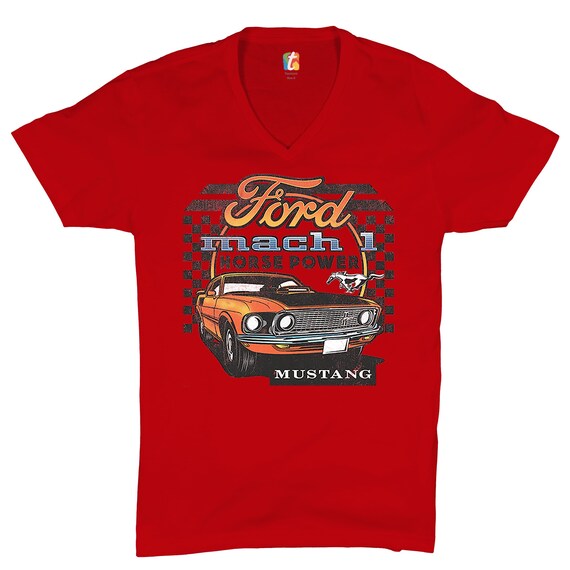 Ford Mustang Mach 1 V-neck T-shirt Horse Power American Muscle