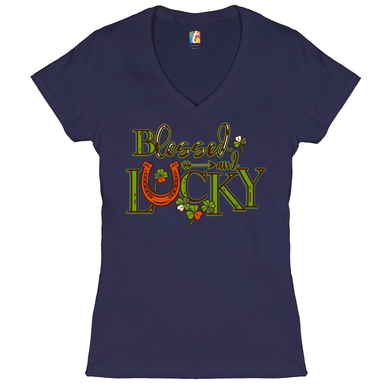Shamrock Patties Day Tee Blessed and Lucky Women/'s V-Neck T-shirt St Patrick/'s Day Gift for St Malarkey Irish Shenanigans Clover