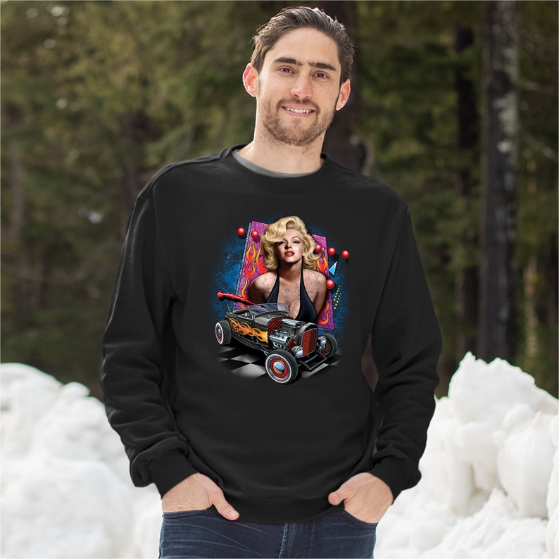 Marilyn Monroe Hot Rod Sweatshirt Vintage Route 66 Drag Racing Crewneck