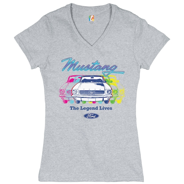 Ford Mustang The Legend Lives Women's V-Neck T-shirt American Classic, Muscle Car, Car Enthusiast, Gift for Ford Owner, Licensed Tee