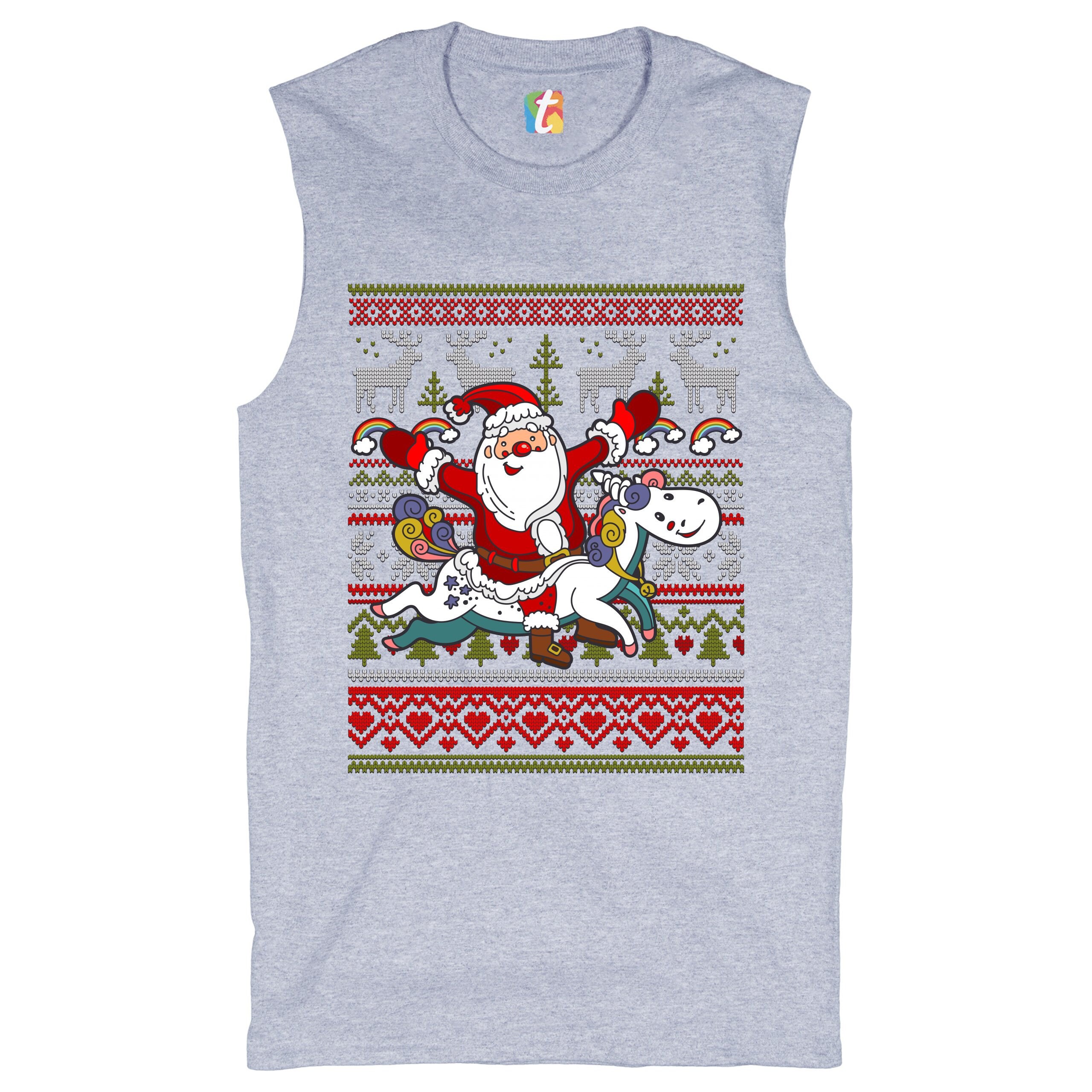 Santa Claus Riding a Unicorn Muscle Shirt Merry Christmas Ugly