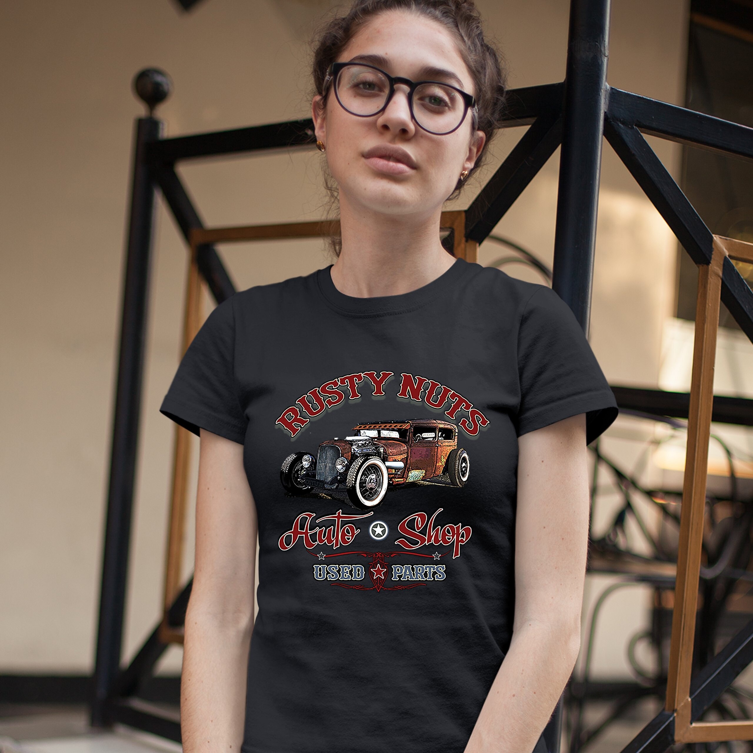 Rusty Nuts Auto Shop T-shirt Hot Rod, Rat Rod, Retro, Vintage, Old 
