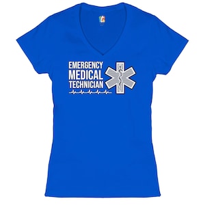 Emergency Medical Technician Women&#39;s V-Neck T-shirt EMT EMS Paramedic First Responder Star of Life Medical Assistant Emergency Service Tee