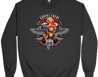 Knucklehead Motorcycles Sweatshirt Old Time Classics Pin-up Girl Biker Crewneck