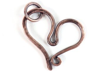 Copper heart necklace, copper, wire worked heart-shapped pendant