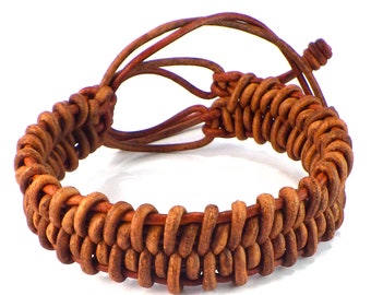 Adjustable hand woven leather bracelet, unisex leather bracelet