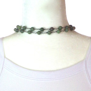 Jade necklace, 30 inch Sterling silver necklace with 8mm  green jade beads, adjustable