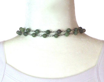 Jade necklace, 30 inch Sterling silver necklace with 8mm  green jade beads, adjustable