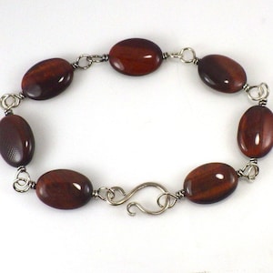 Red tiger eye bracelet, Adjustable, hand crafted sterling silver bracelet with red tiger eye gemstone beads
