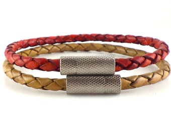 Leather stacking bracelets, bolo braided leather unisex bracelets