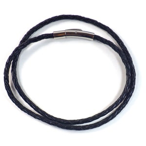 Collar de cordón de cuero alemán trenzado de bolo de cuero negro de 3 mm con cierre a presión de acero inoxidable, tamaños hechos a pedido