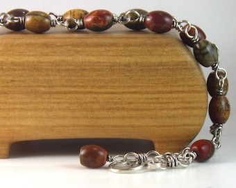 Red Creek jasper necklace, 18 inch, adjustable, hand made sterling silver and gemstone necklace