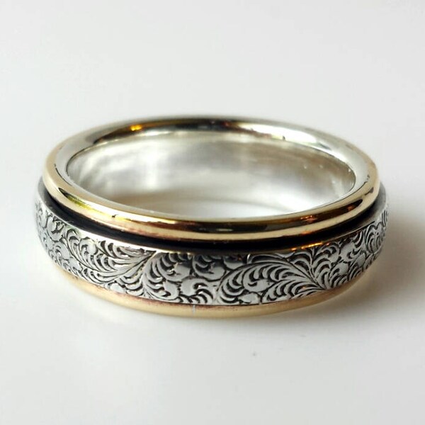 Spinner ring, sterling silver and brass, size 7