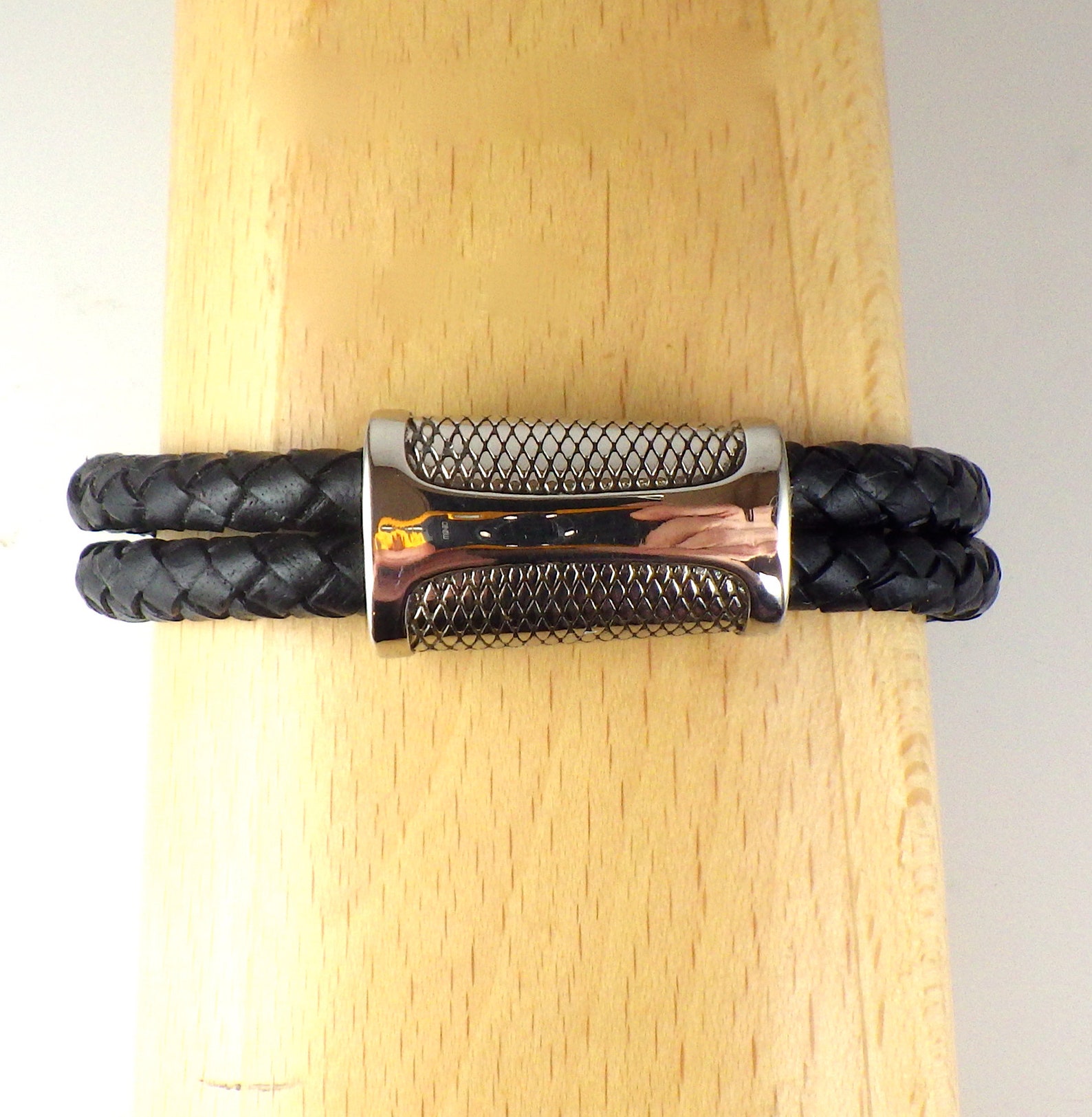 Braided Cowhide Leather Stainless Steel Snake Bracelet