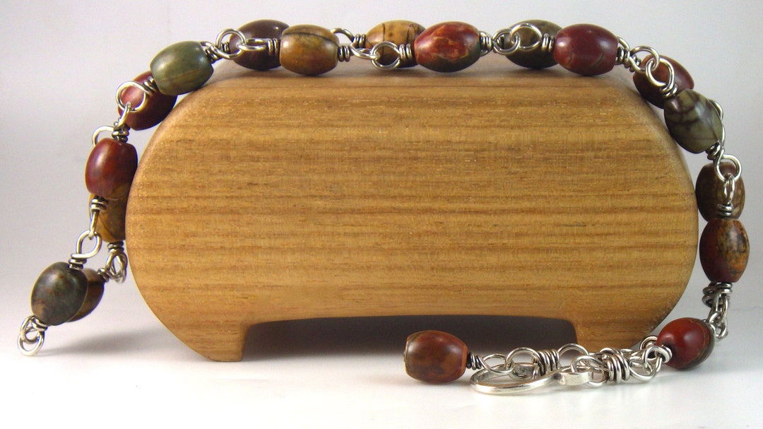 •AEON• red creek jasper smile + silver necklace (16