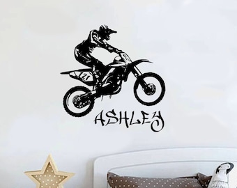 Personalised Motor Bike Wall Sticker - Motor cross, BMX, Children's Wall Art, Quote, Sticker, Bike Decals - Designs For You Uk