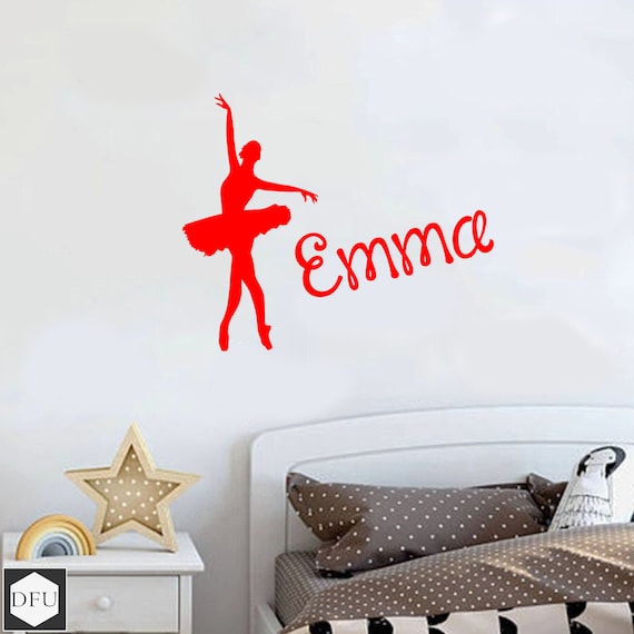 Kids Bedroom Personalised Girls Name & Ballerina Dancers Wall Art Sticker 