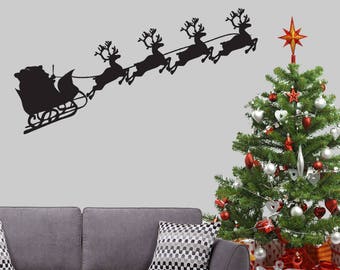 Christmas Flying Santa V2 - Wall Art - Wall Sticker, Decal -
