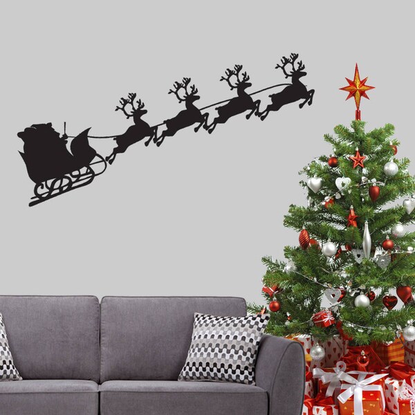 Christmas Flying Santa V2 - Wall Art - Wall Sticker, Decal -