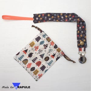 Forest fabric pacifier clip/ matching pouch/ birth gift idea