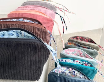 Trousse, pochette en velours côtelé et Liberty | Idéal cadeau